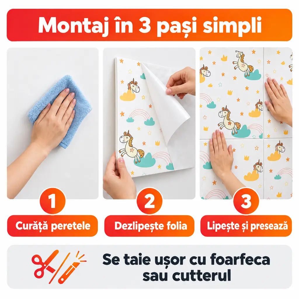 Montaj tapet 3D autoadeziv în 3 pași simpli