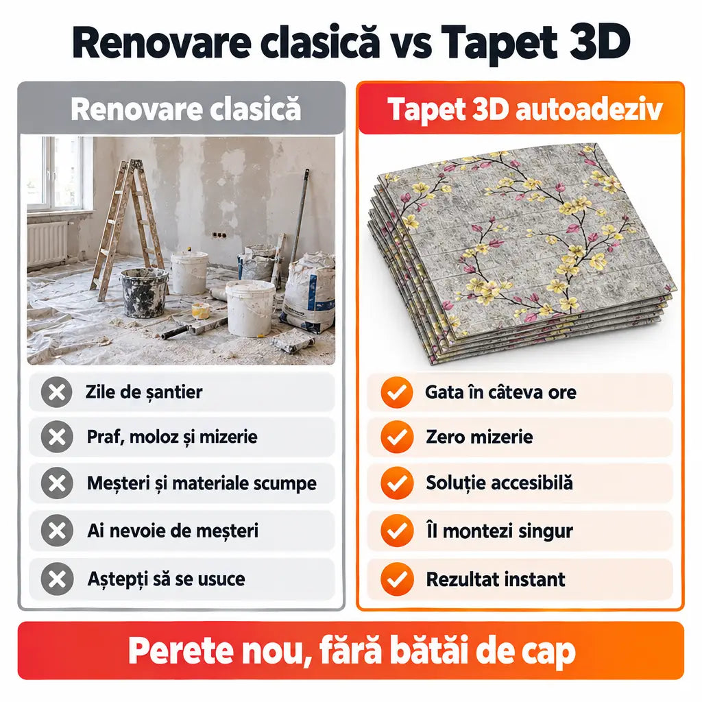 Renovare clasică vs tapet 3D autoadeziv