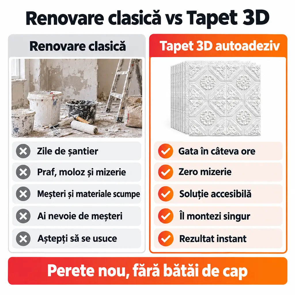 Renovare clasică vs tapet 3D autoadeziv