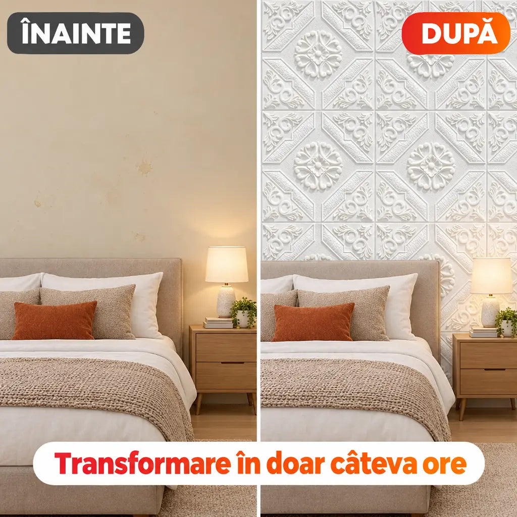 Înainte și după montajul tapetului 3D abstract alb