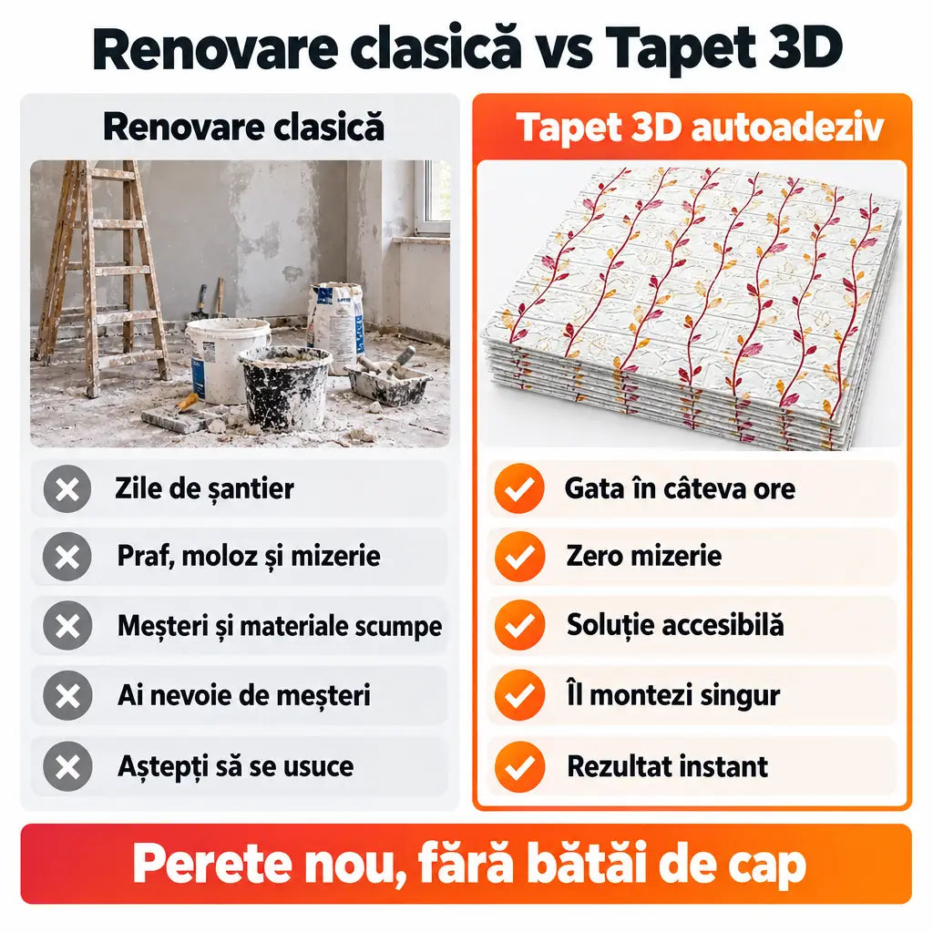 Renovare clasică vs tapet 3D autoadeziv