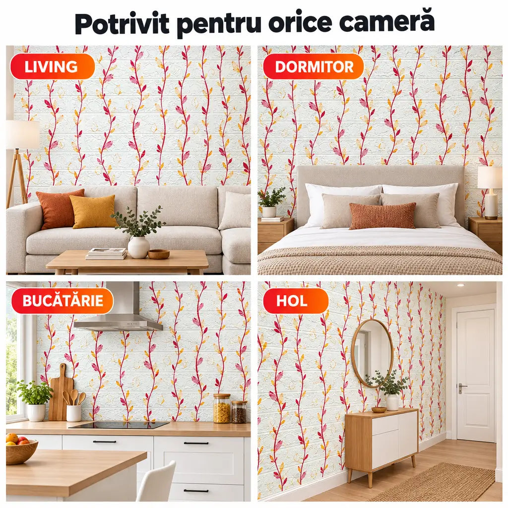 Tapet 3D frunze potrivit pentru living, dormitor, bucătărie și hol