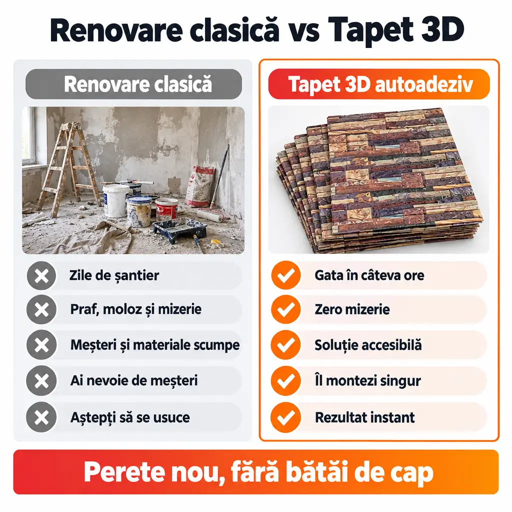 Renovare clasică vs tapet 3D autoadeziv