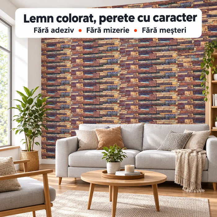 Tapet 3D Autoadeziv Imitație Lemn Colorat – imagine 1