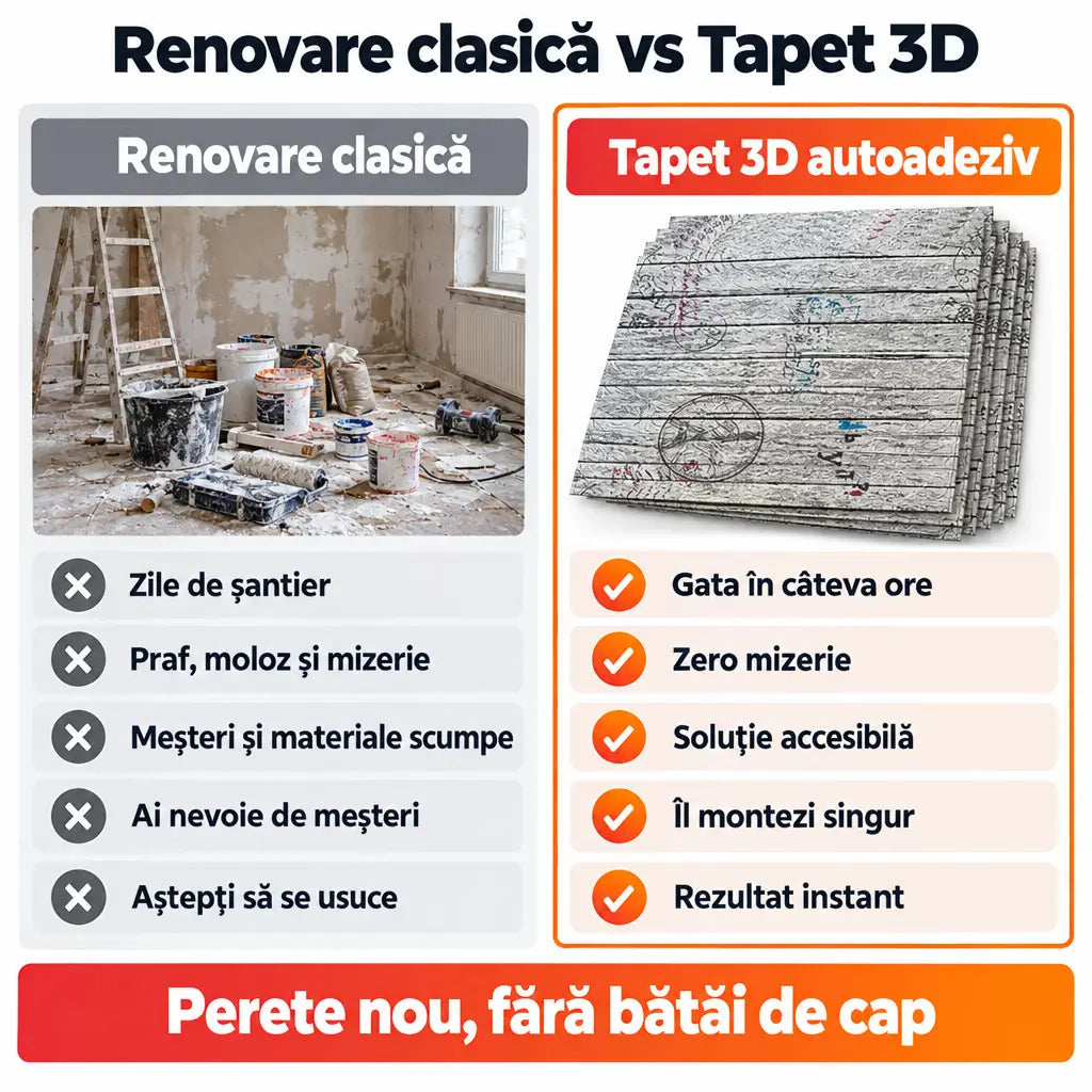 Renovare clasică vs tapet 3D autoadeziv