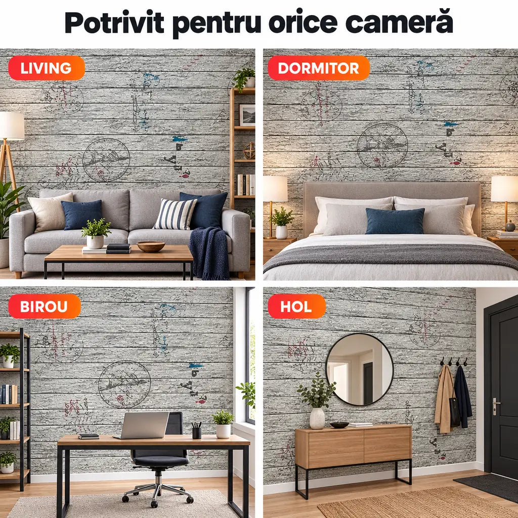 Tapet 3D lemn vintage potrivit pentru living, dormitor, birou și hol