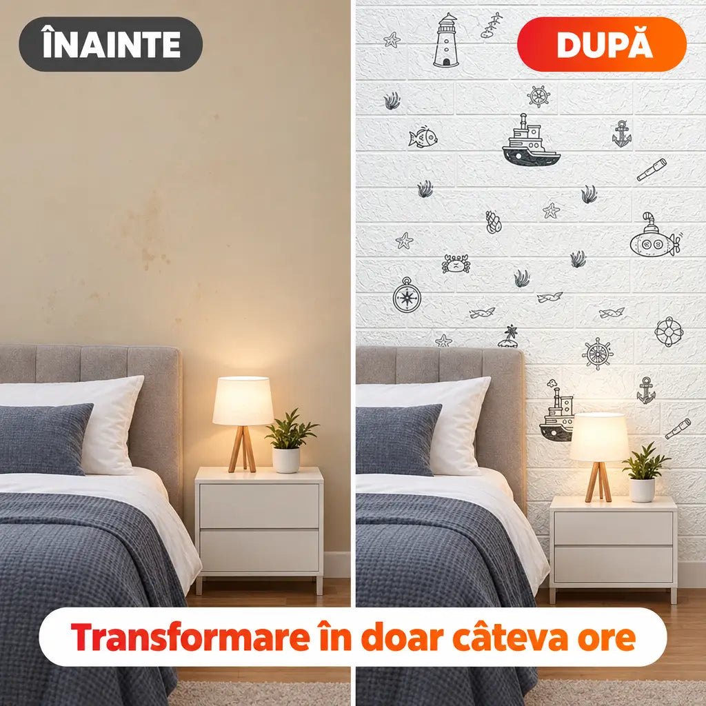 Înainte și după montajul tapetului 3D model marin