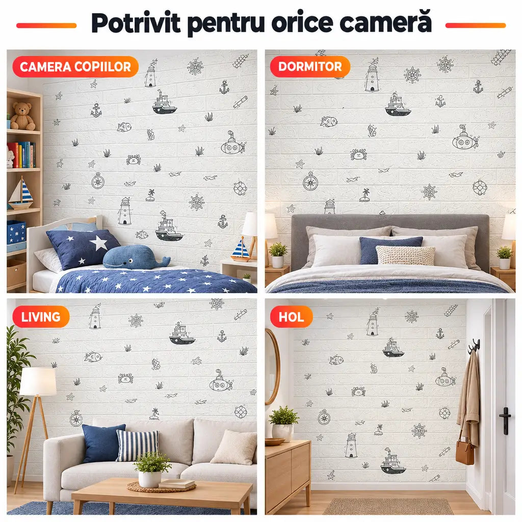 Tapet 3D model marin potrivit pentru camera copiilor, dormitor, living și hol