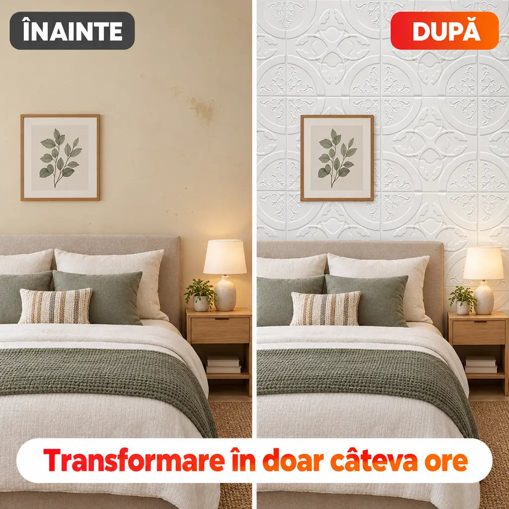 Înainte și după montajul tapetului 3D abstract alb T13A