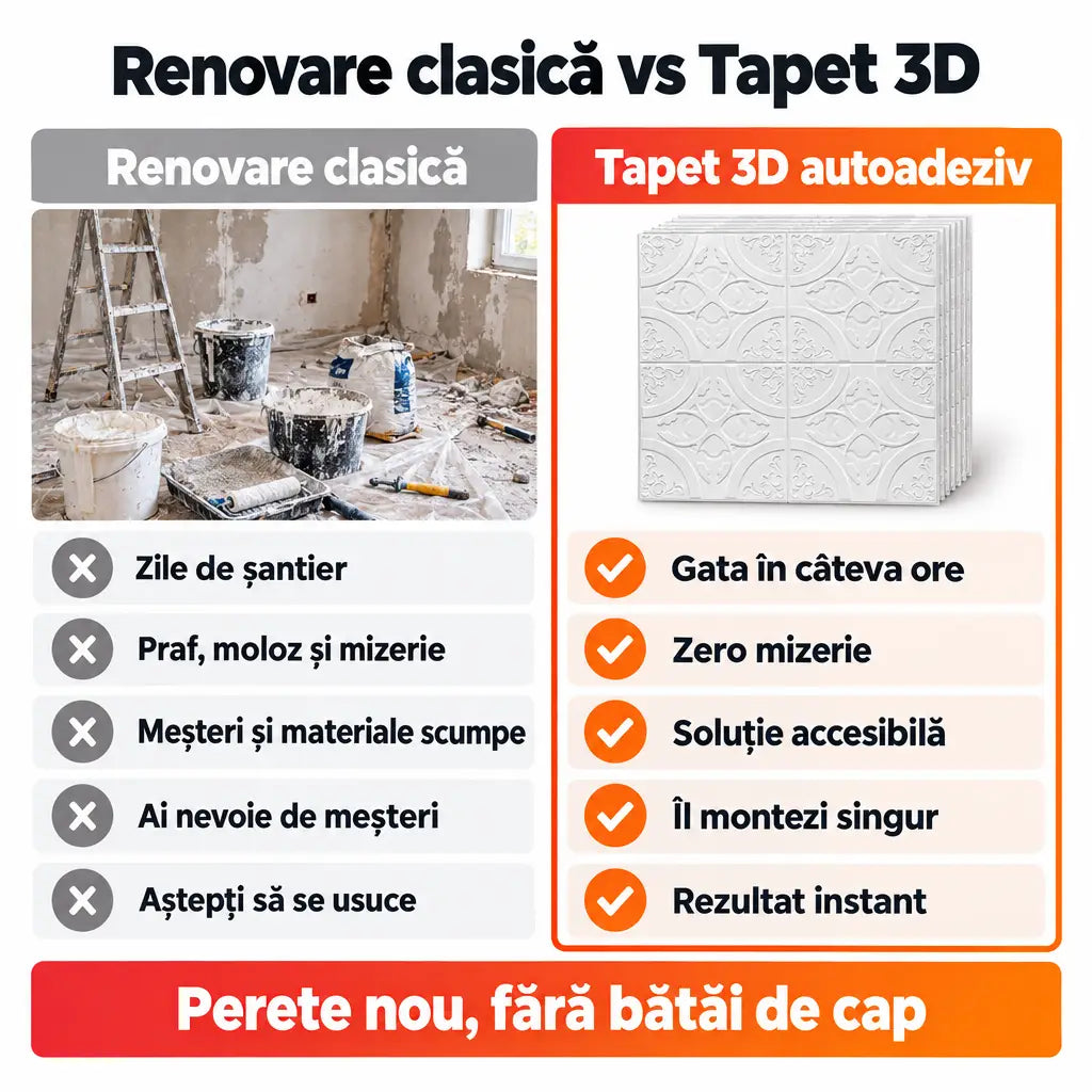 Renovare clasică vs tapet 3D autoadeziv