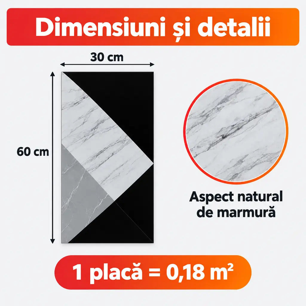 Dimensiuni placă PVC PH006: 30x60 cm, 0,18 m²