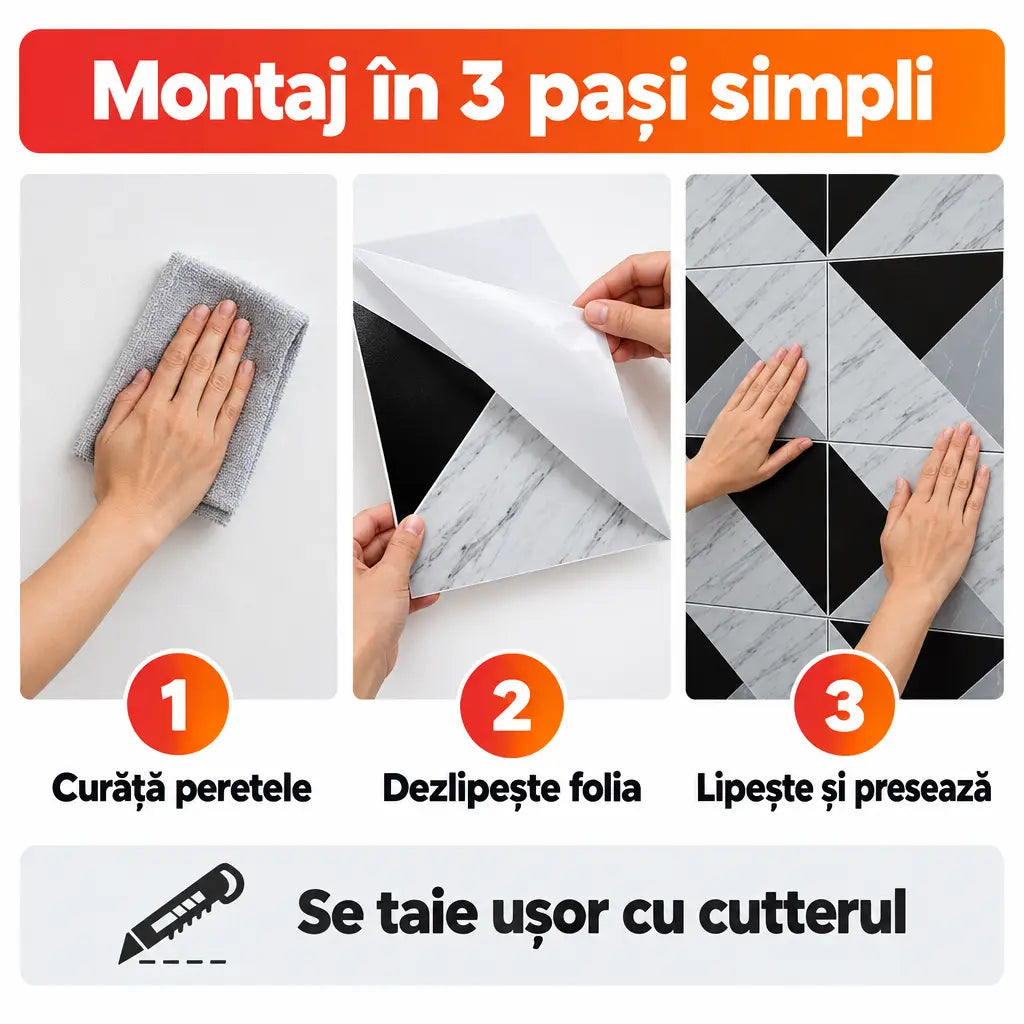Montaj plăci PVC autoadezive în 3 pași simpli