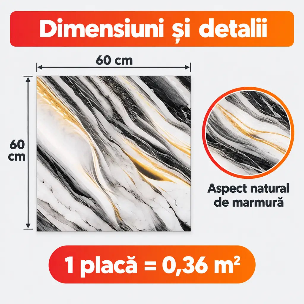 Dimensiuni placă PVC 250-24: 60x60 cm, 0,36 m²