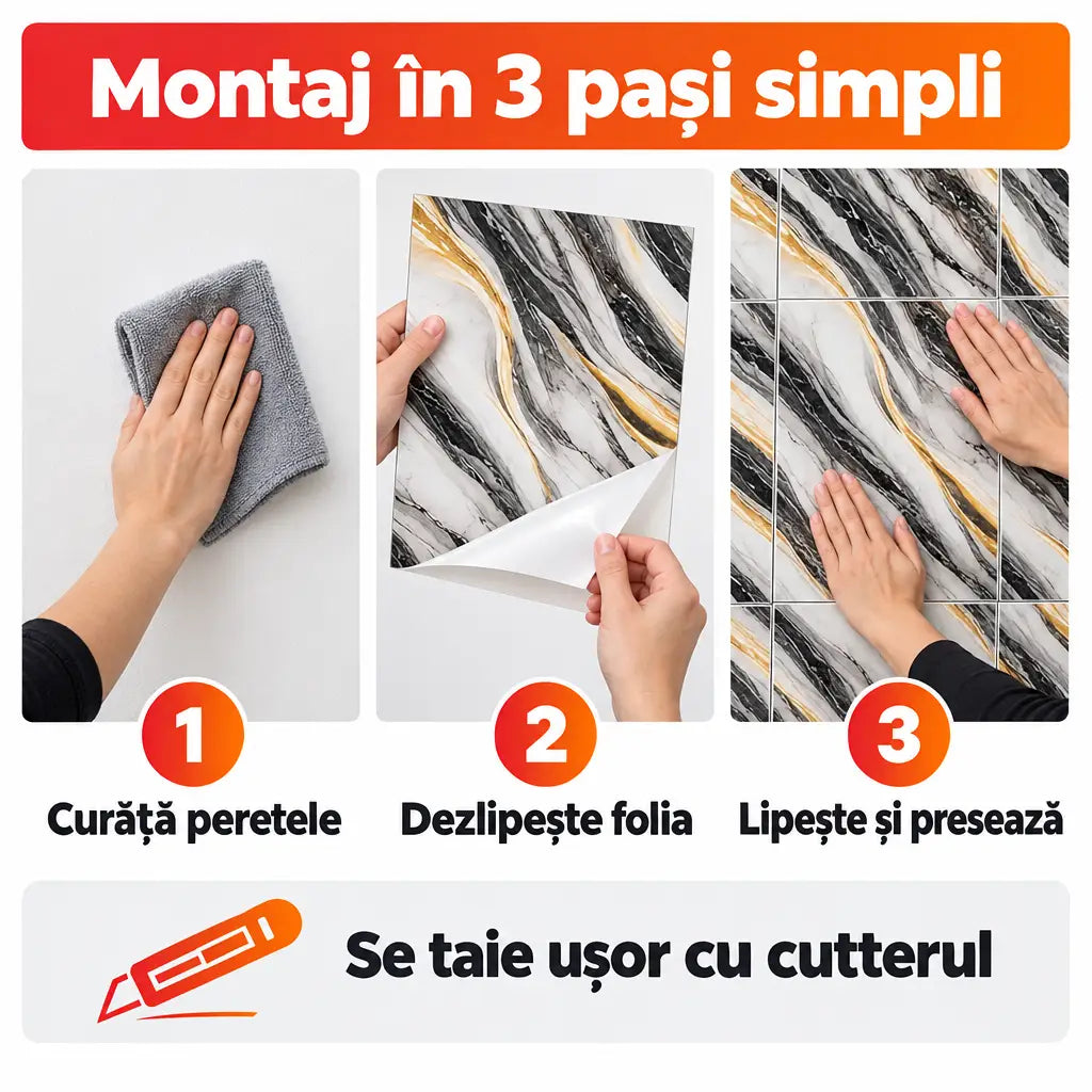 Montaj plăci PVC autoadezive în 3 pași simpli