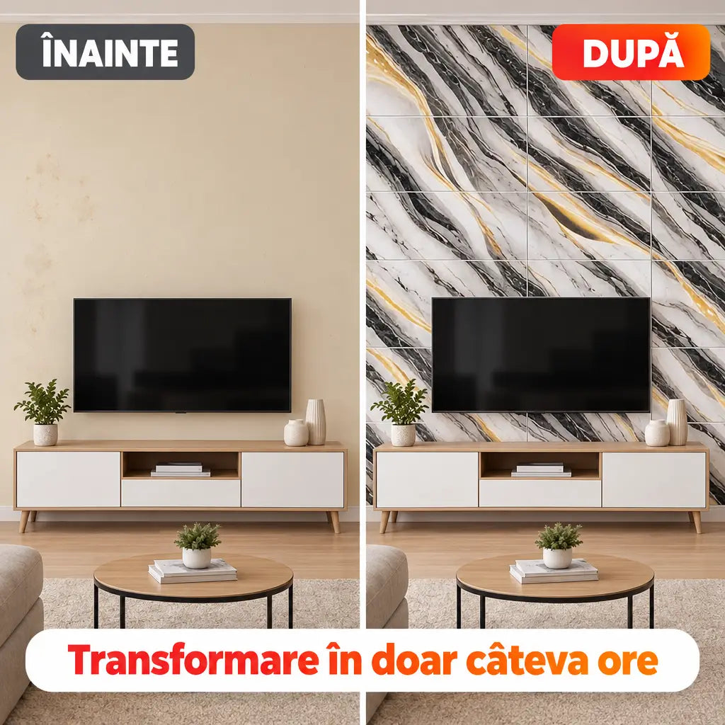 Înainte și după montajul plăcilor PVC imitație marmură 250-24