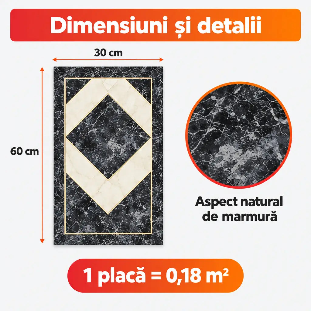 Dimensiuni placă PVC PH004: 30x60 cm, 0,18 m²