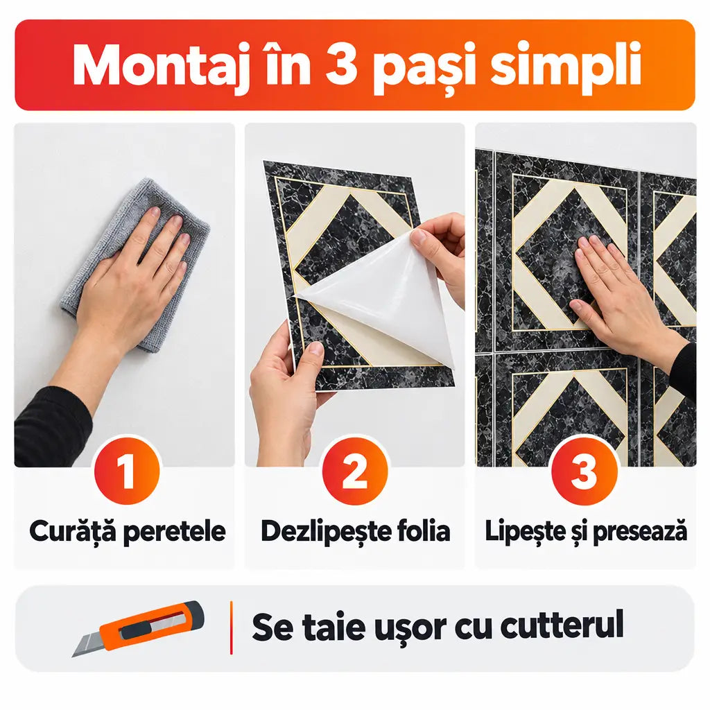 Montaj plăci PVC autoadezive în 3 pași simpli