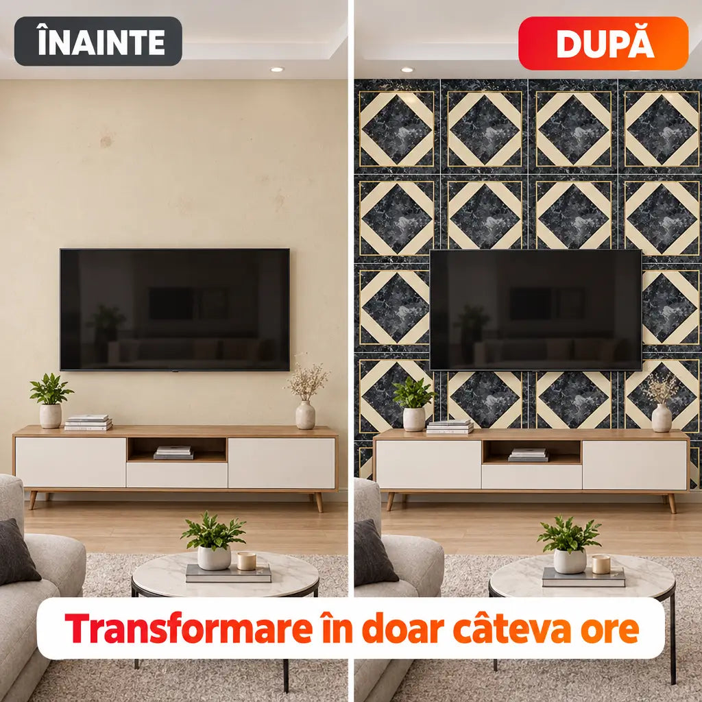 Înainte și după montajul plăcilor PVC imitație marmură PH004