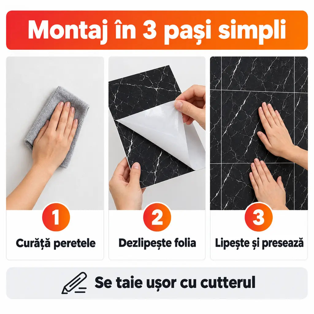 Montaj plăci PVC autoadezive în 3 pași simpli