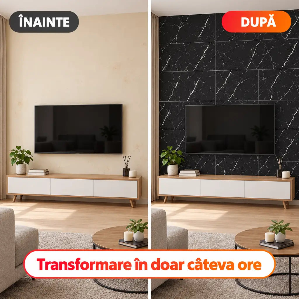 Înainte și după montajul plăcilor PVC imitație marmură 250-13