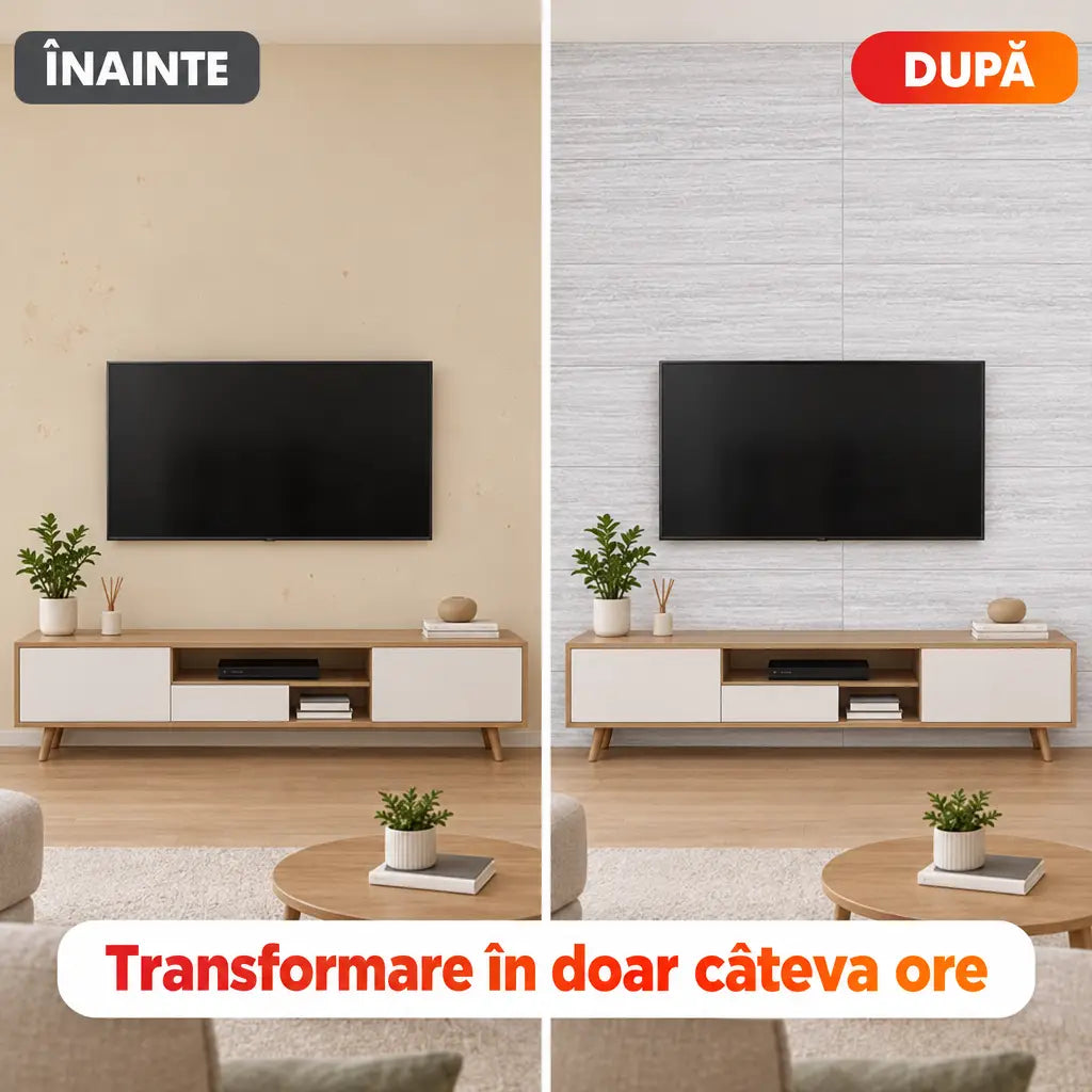Înainte și după montajul plăcilor PVC imitație marmură PM001