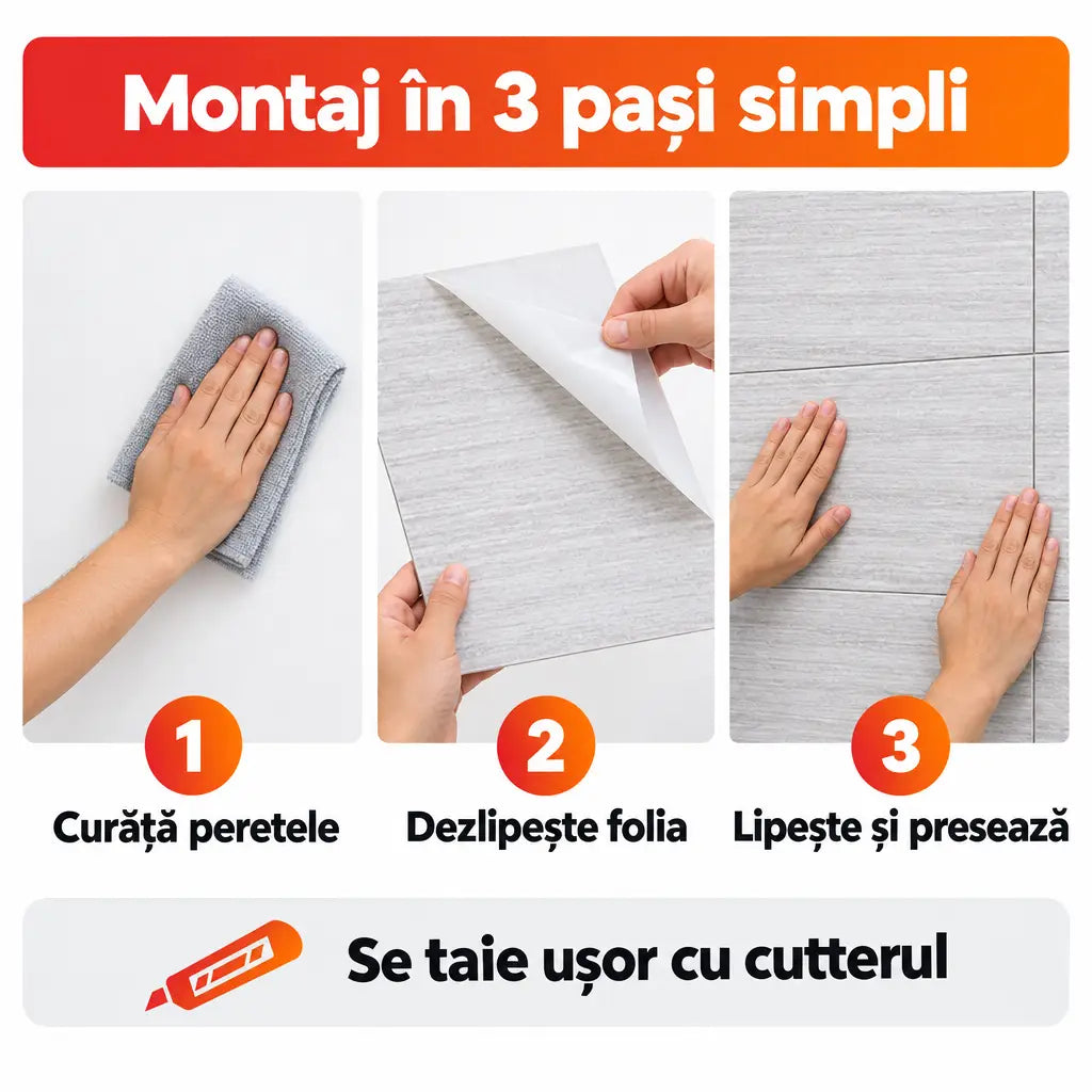 Montaj plăci PVC autoadezive în 3 pași simpli