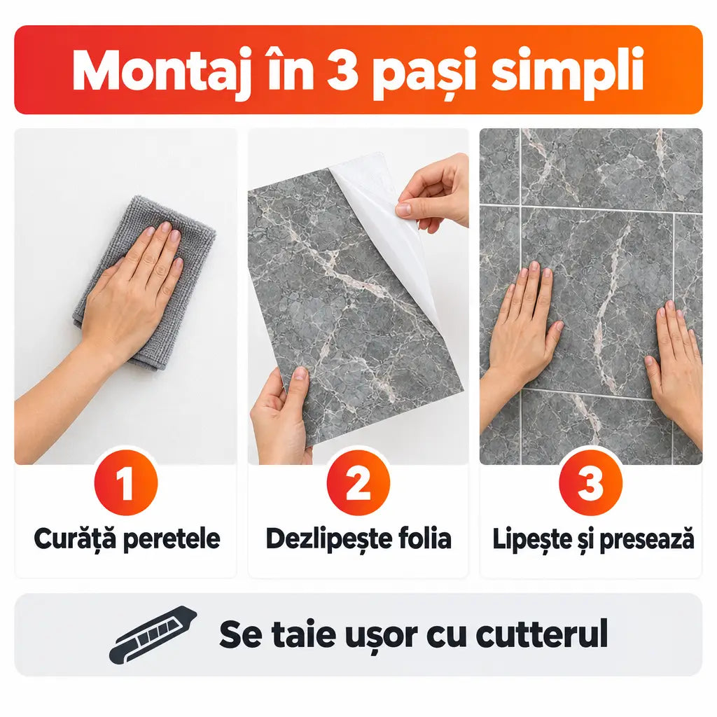 Montaj plăci PVC autoadezive în 3 pași simpli