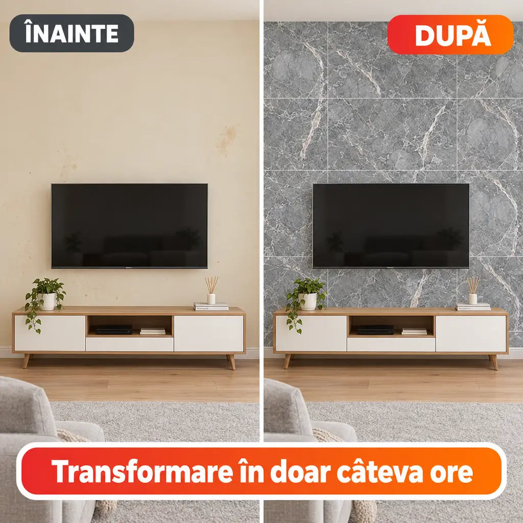 Înainte și după montajul plăcilor PVC imitație marmură 250-5