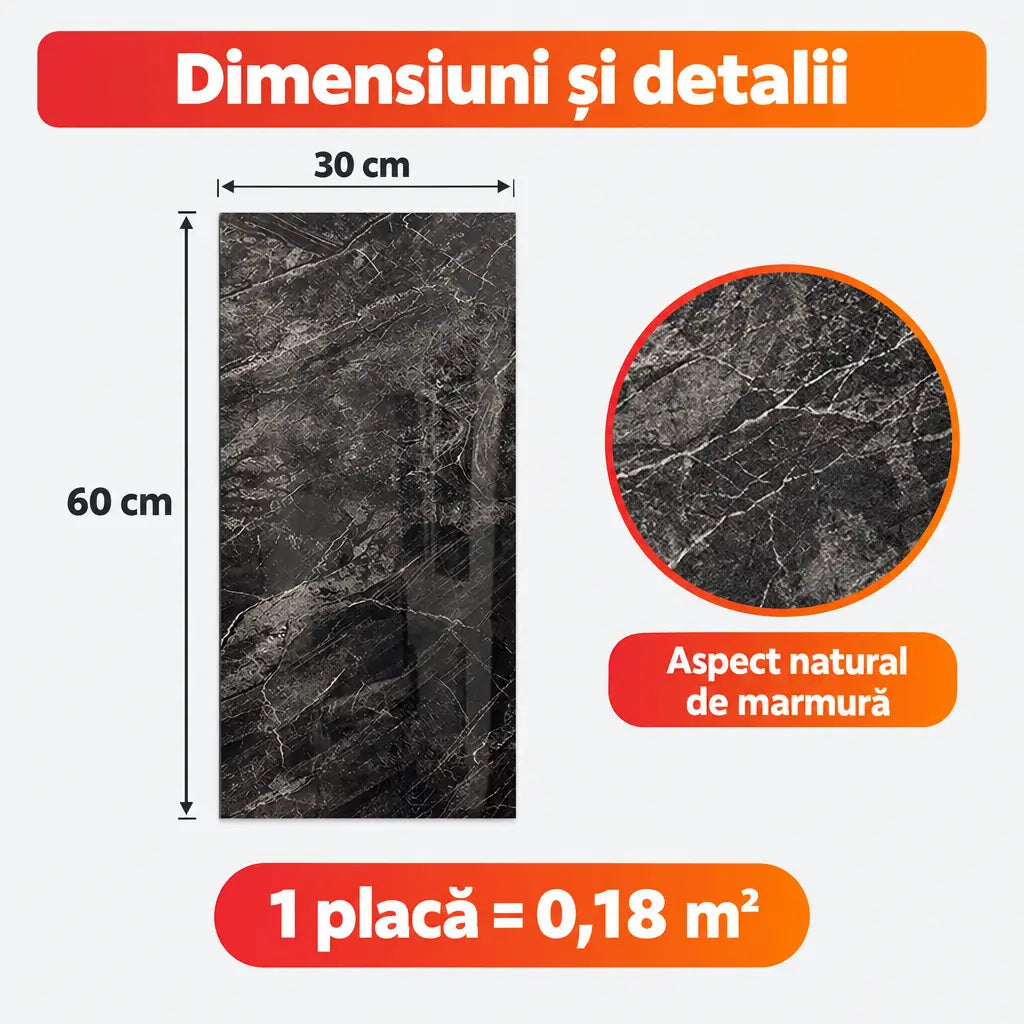 Dimensiuni placă PVC MN01: 30x60 cm, 0,18 m²