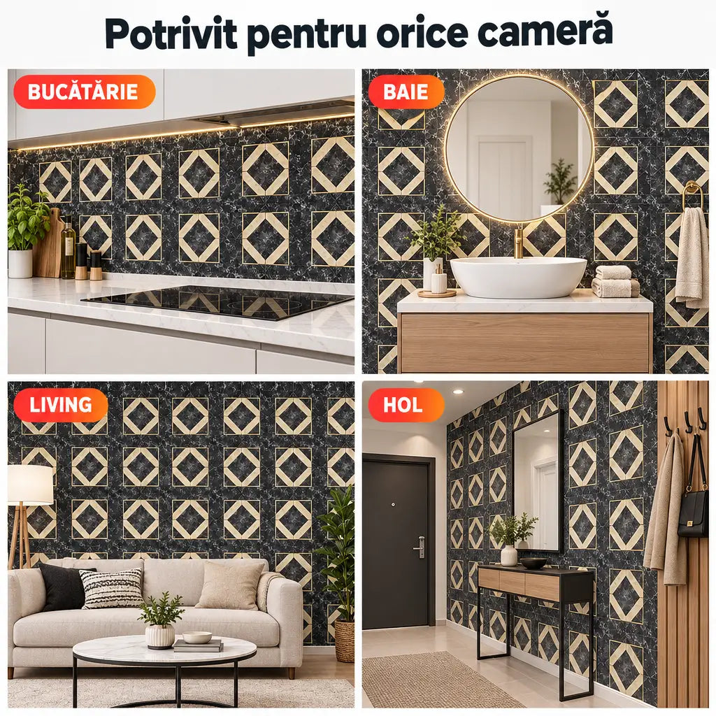 Plăci PVC imitație marmură potrivite pentru bucătărie, baie, living și hol