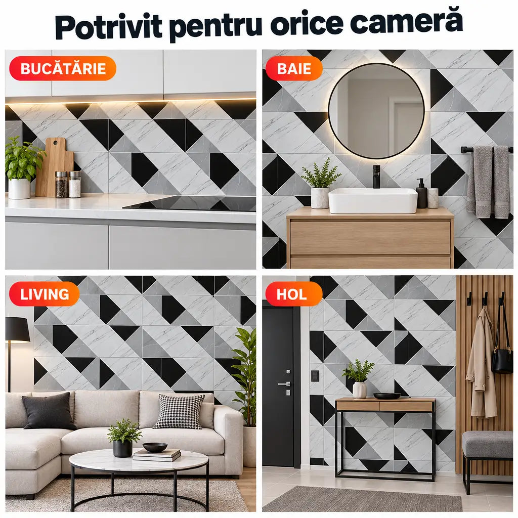 Plăci PVC imitație marmură potrivite pentru bucătărie, baie, living și hol