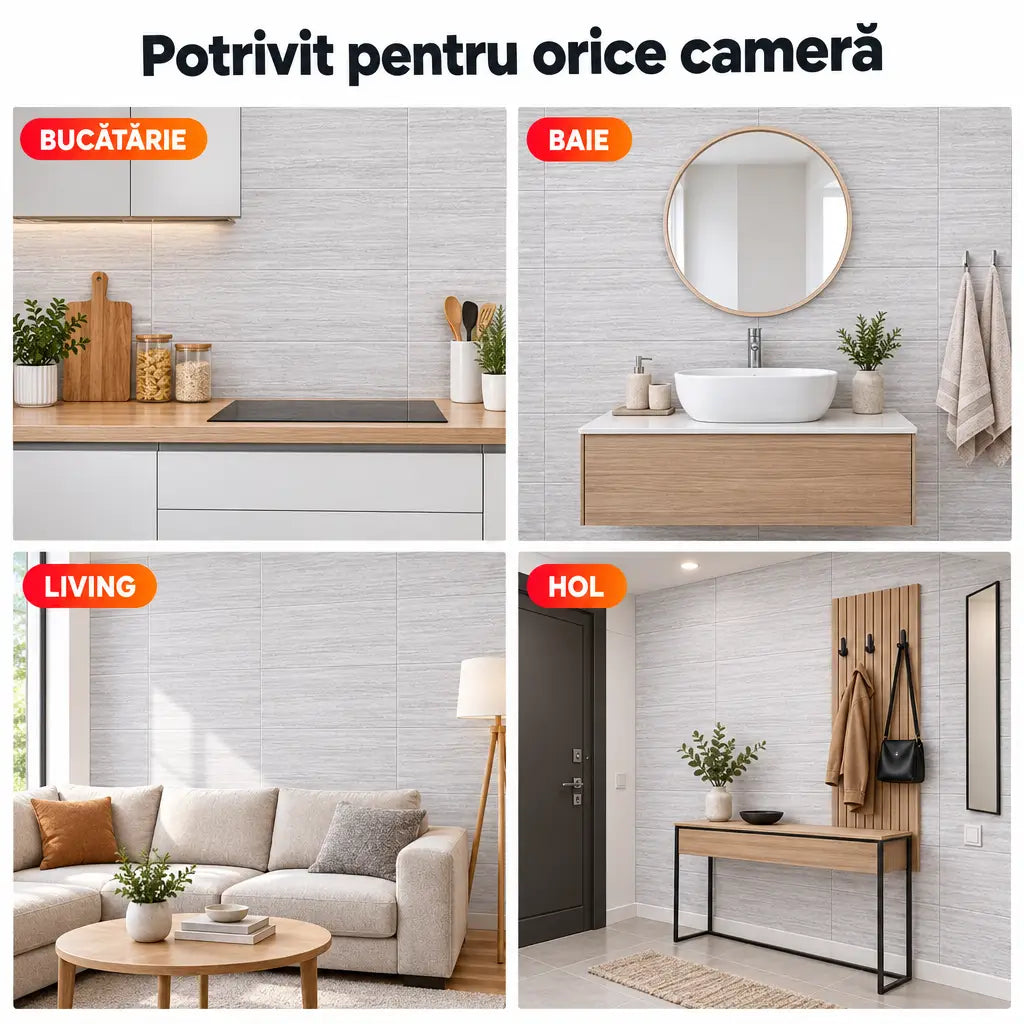 Plăci PVC imitație marmură potrivite pentru bucătărie, baie, living și hol
