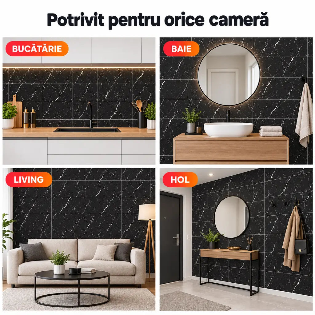 Plăci PVC imitație marmură potrivite pentru bucătărie, baie, living și hol
