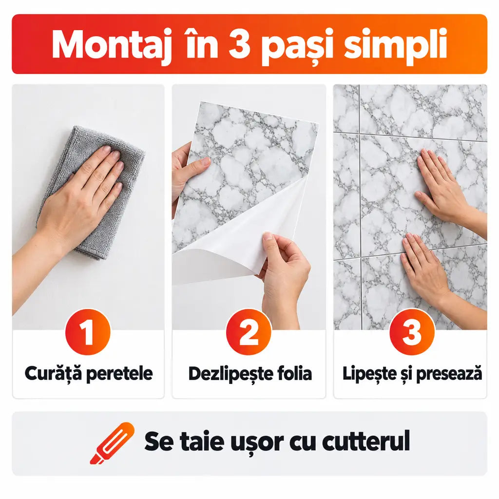 Montaj plăci PVC autoadezive în 3 pași simpli