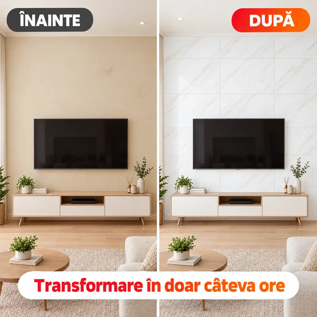Înainte și după montajul plăcilor PVC imitație marmură P8801