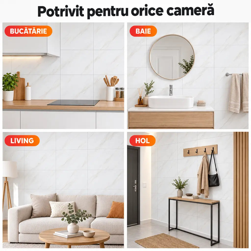Plăci PVC imitație marmură potrivite pentru bucătărie, baie, living și hol