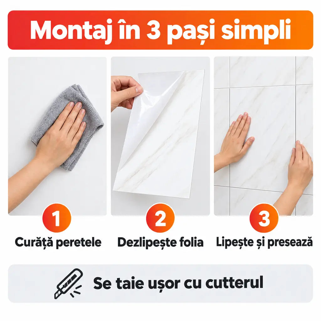 Montaj plăci PVC autoadezive în 3 pași simpli