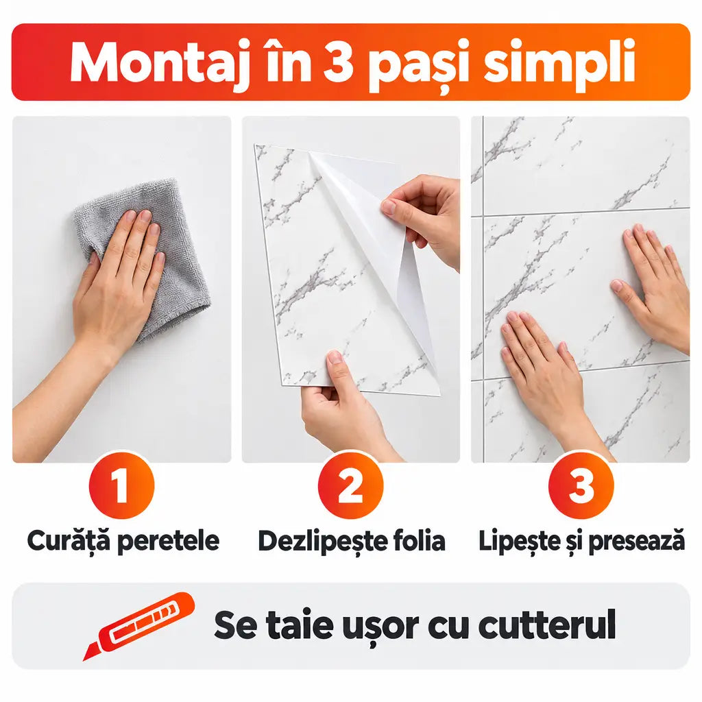 Montaj plăci PVC autoadezive în 3 pași simpli