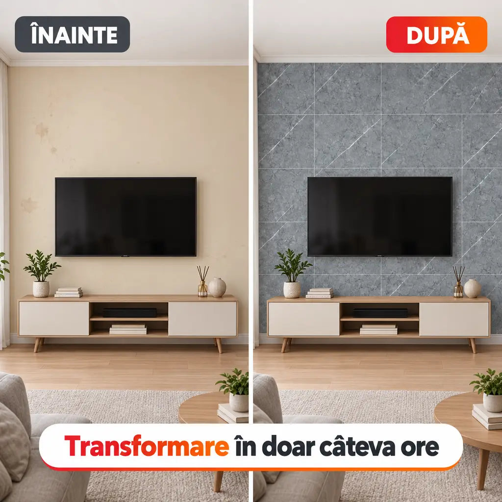 Înainte și după montajul plăcilor PVC imitație marmură PD901