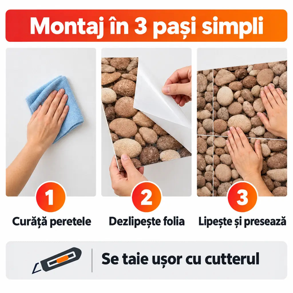 Montaj plăci PVC autoadezive în 3 pași simpli