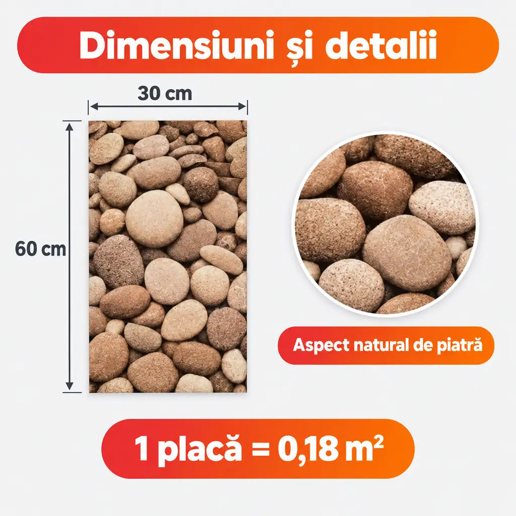 Dimensiuni placă PVC MP03: 30x60 cm, 0,18 m²