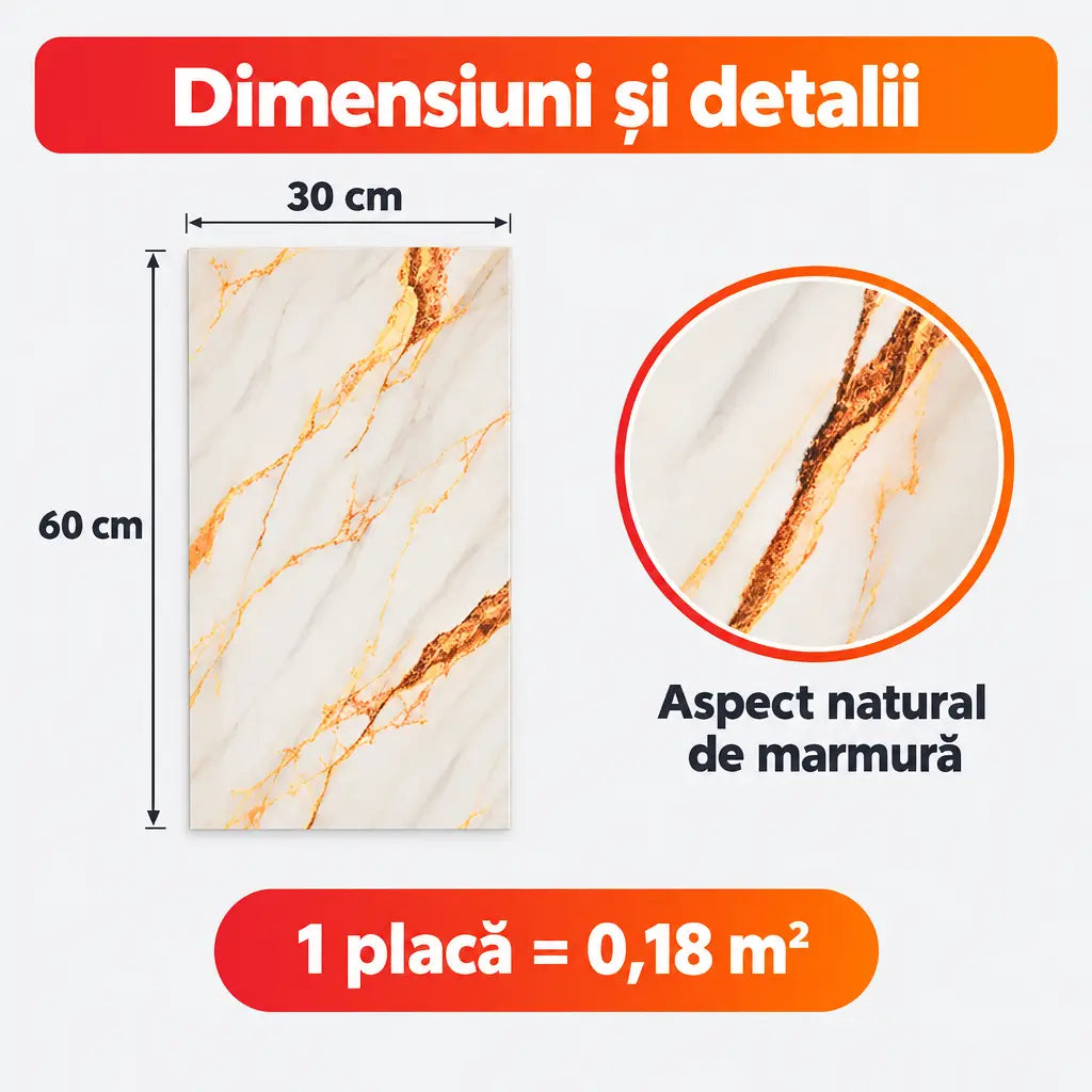 Dimensiuni placă PVC 250-9: 30x60 cm, 0,18 m²