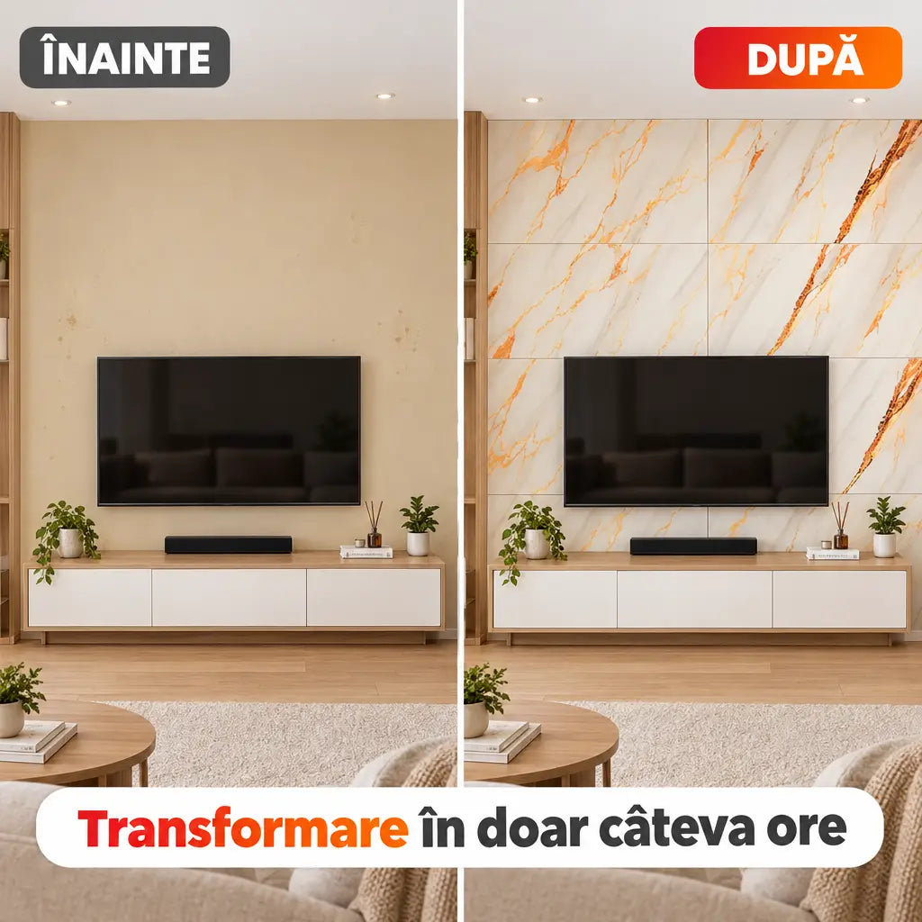Înainte și după montajul plăcilor PVC imitație marmură 250-9
