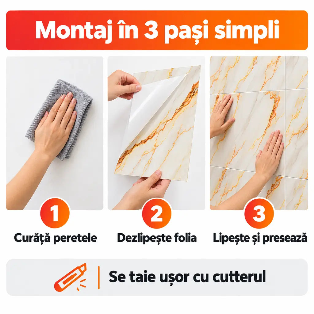 Montaj plăci PVC autoadezive în 3 pași simpli