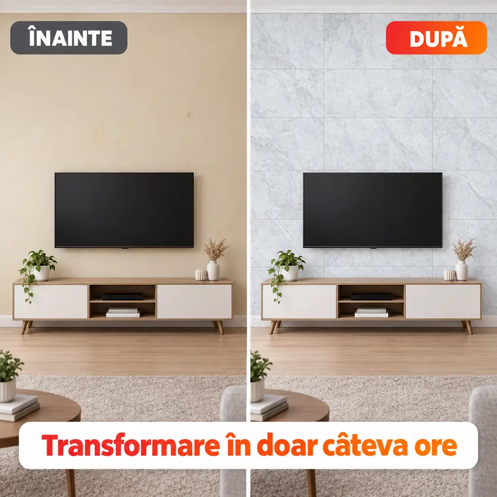 Înainte și după montajul plăcilor PVC imitație marmură PD902