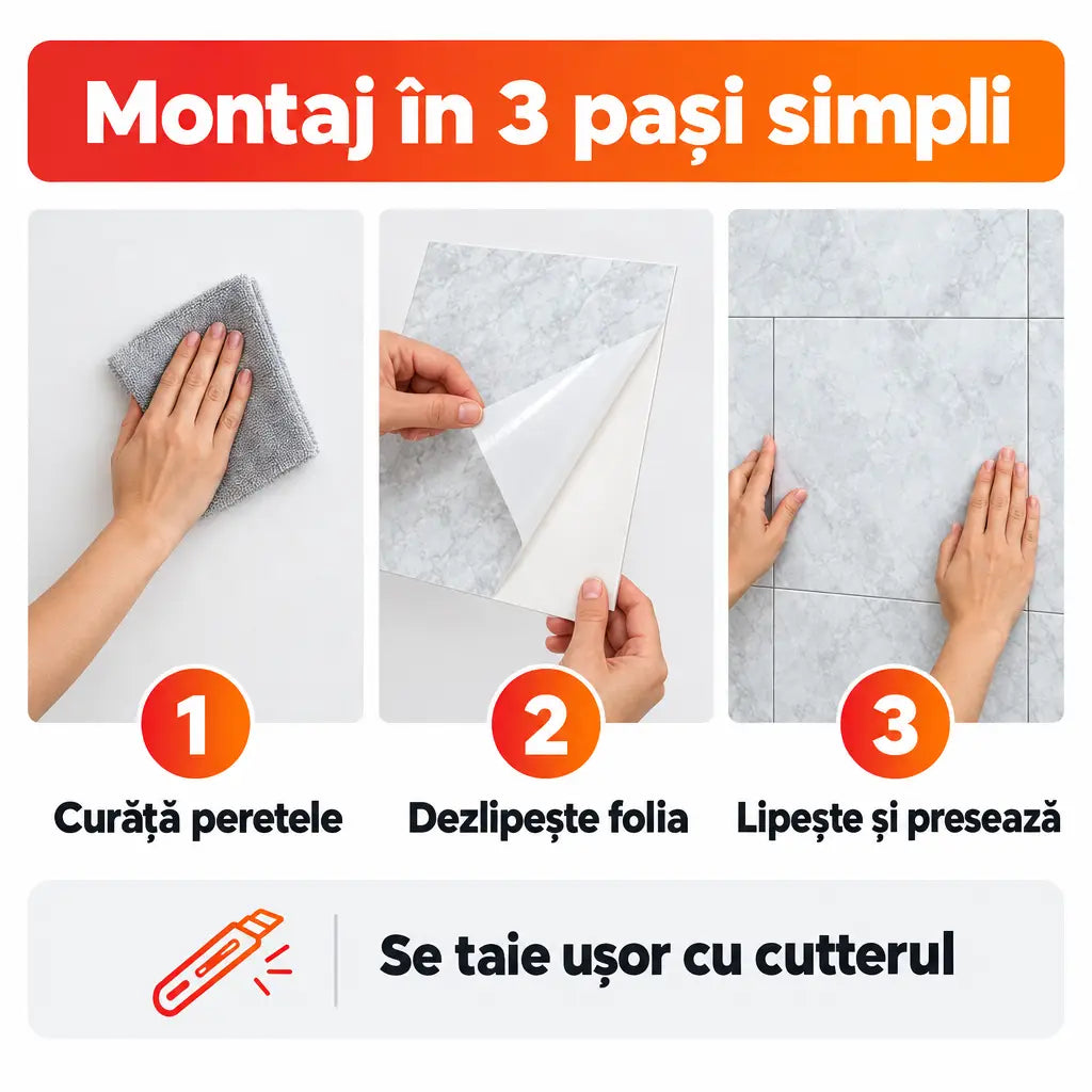 Montaj plăci PVC autoadezive în 3 pași simpli