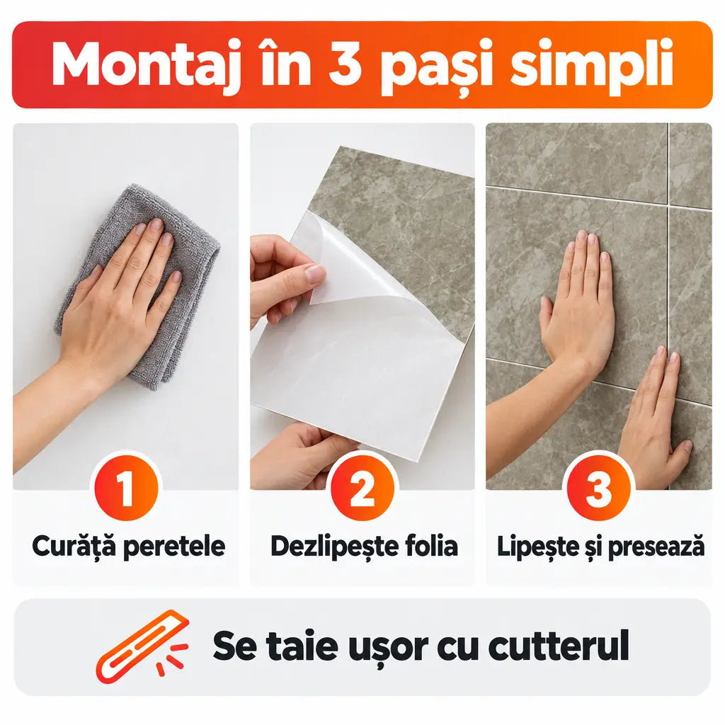 Montaj plăci PVC autoadezive în 3 pași simpli