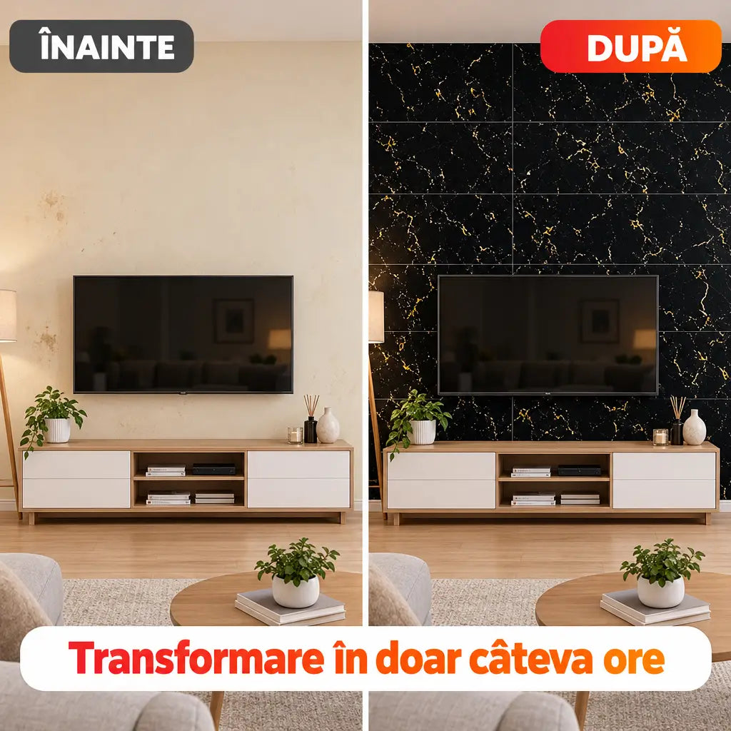 Înainte și după montajul plăcilor PVC imitație marmură 116-14N