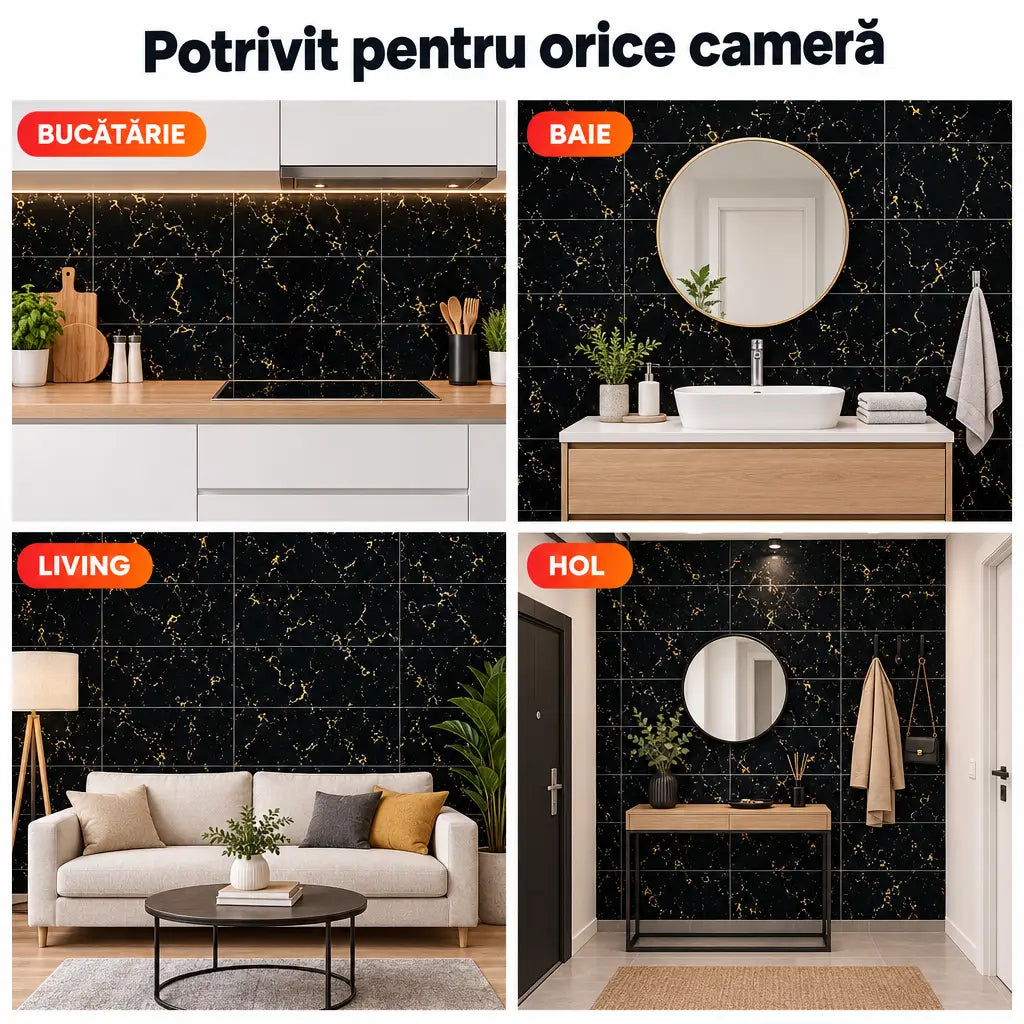 Plăci PVC imitație marmură potrivite pentru bucătărie, baie, living și hol
