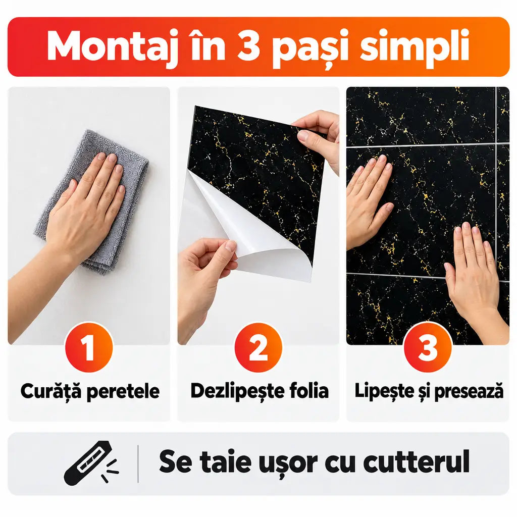 Montaj plăci PVC autoadezive în 3 pași simpli